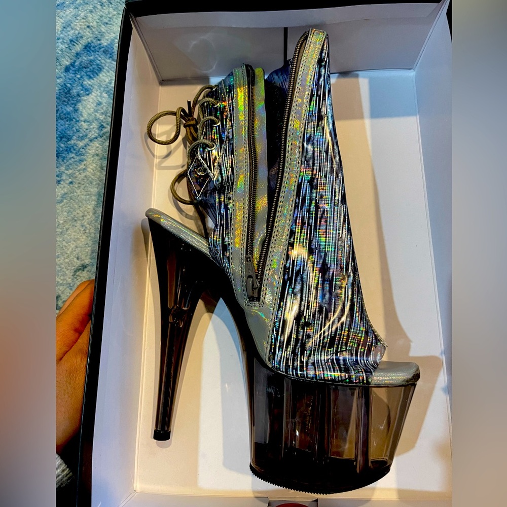 Adore lace up pleaser dance shoes hologram